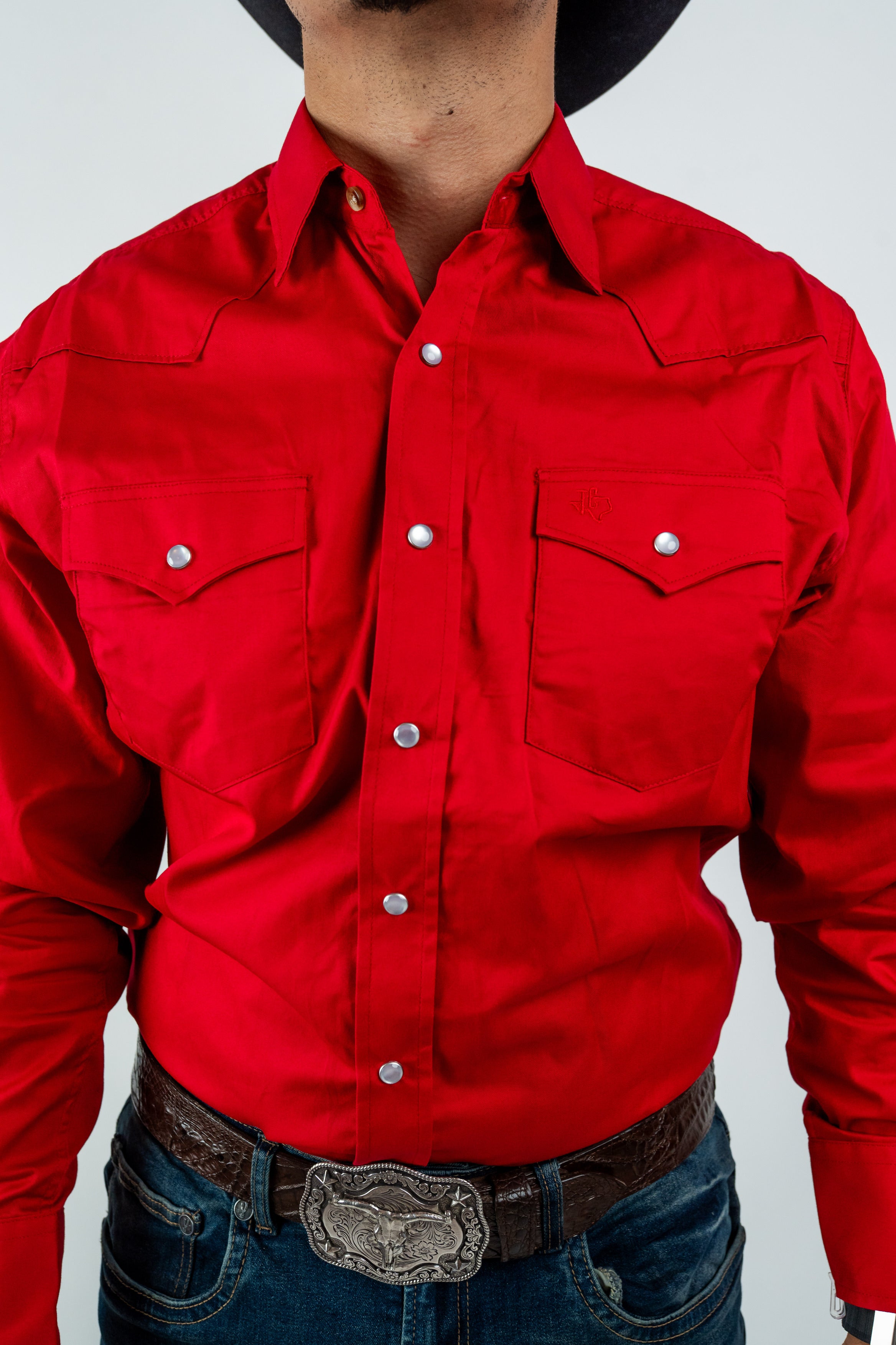 Texas Country - Solid Red Pearl Snap Long-Sleeve Shirt (AC108L/T)