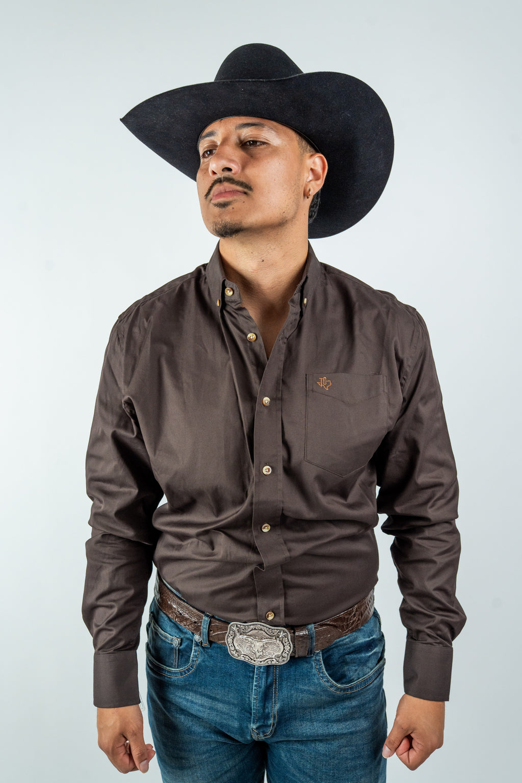 Texas Country - Solid Brown Button-Down Long-Sleeve Shirt (AC110L/T)