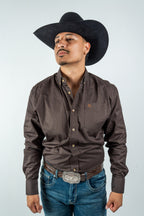 Texas Country - Solid Brown Button-Down Long-Sleeve Shirt (AC110L/T)