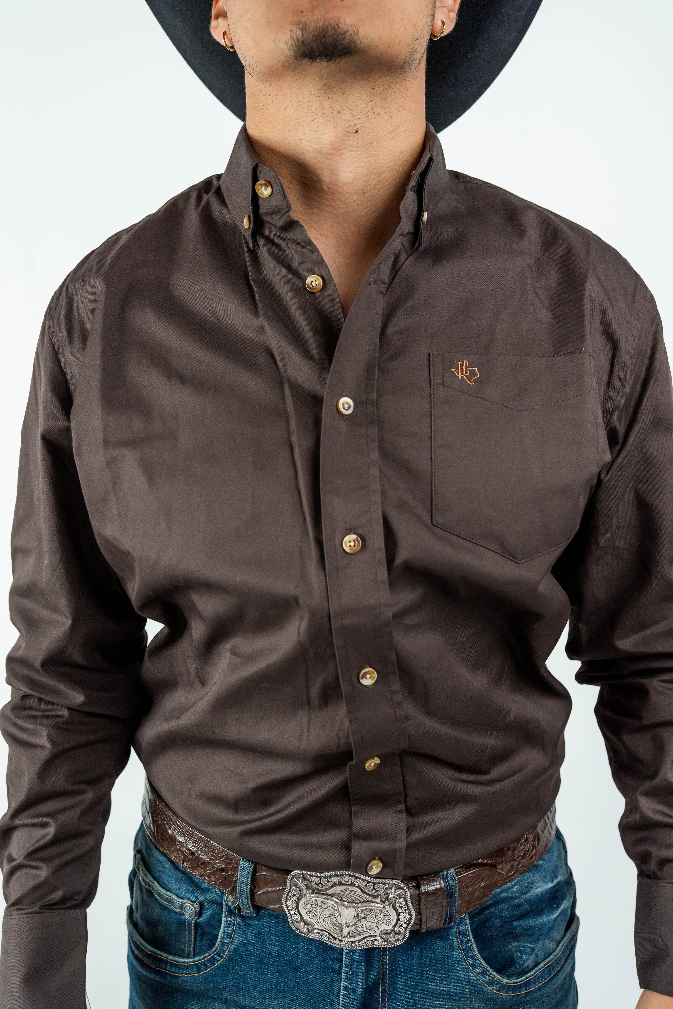 Texas Country - Solid Brown Button-Down Long-Sleeve Shirt (AC110L/T)