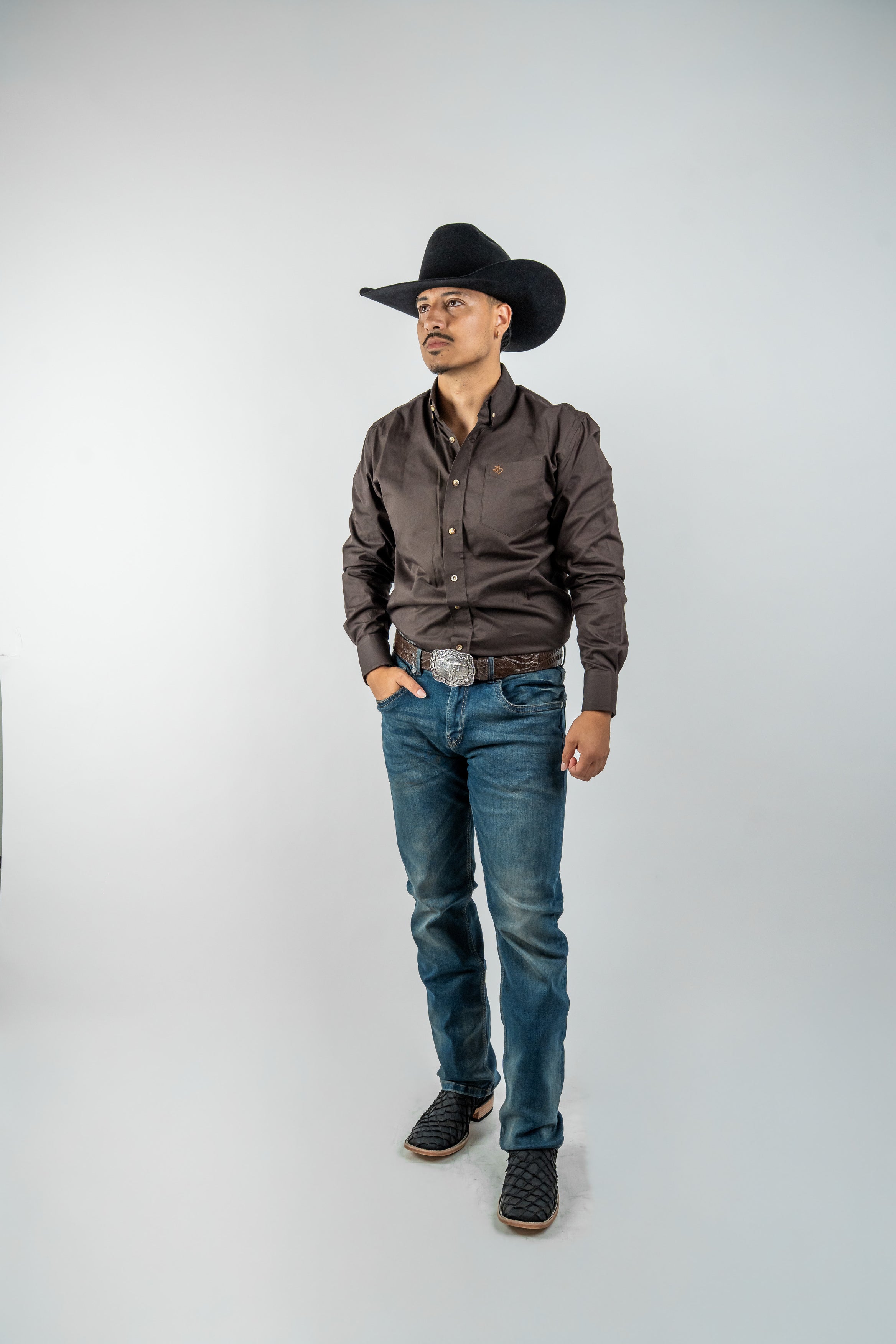 Texas Country - Solid Brown Button-Down Long-Sleeve Shirt (AC110L/T)