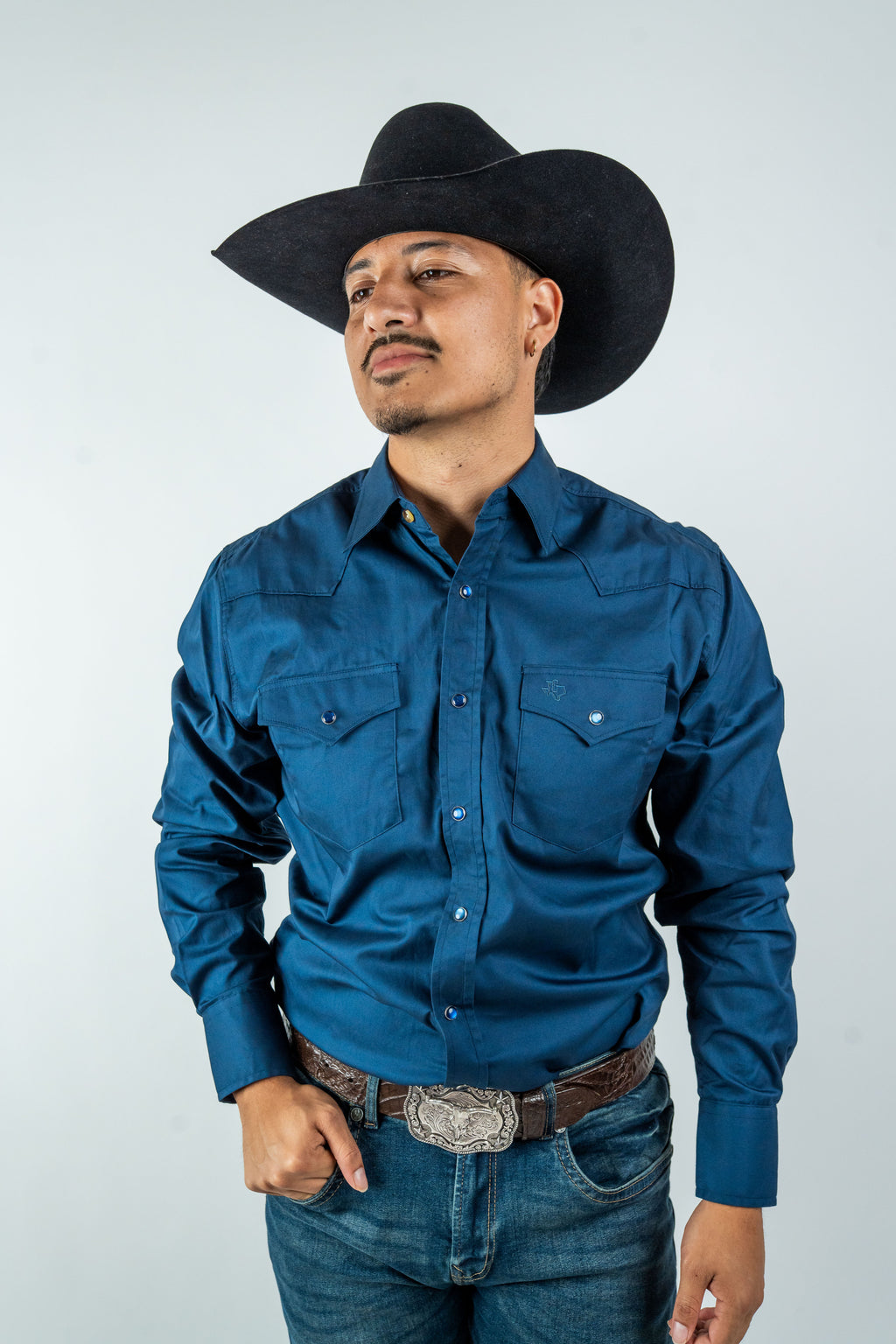 Texas Country - Solid Navy Blue Pearl Snap Long-Sleeve Shirt (AC108L/T)
