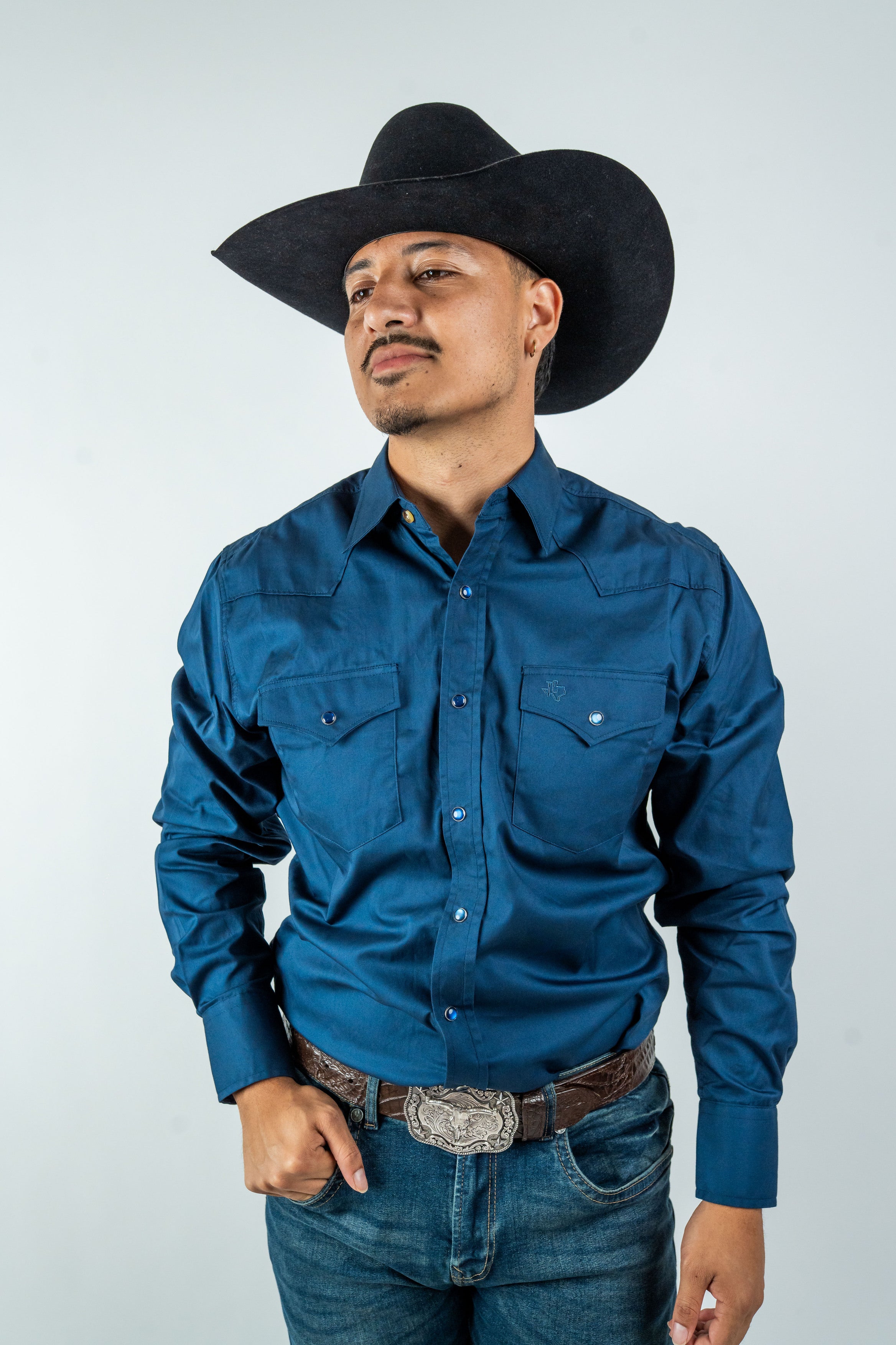 Texas Country - Solid Navy Blue Pearl Snap Long-Sleeve Shirt (AC108L/T)