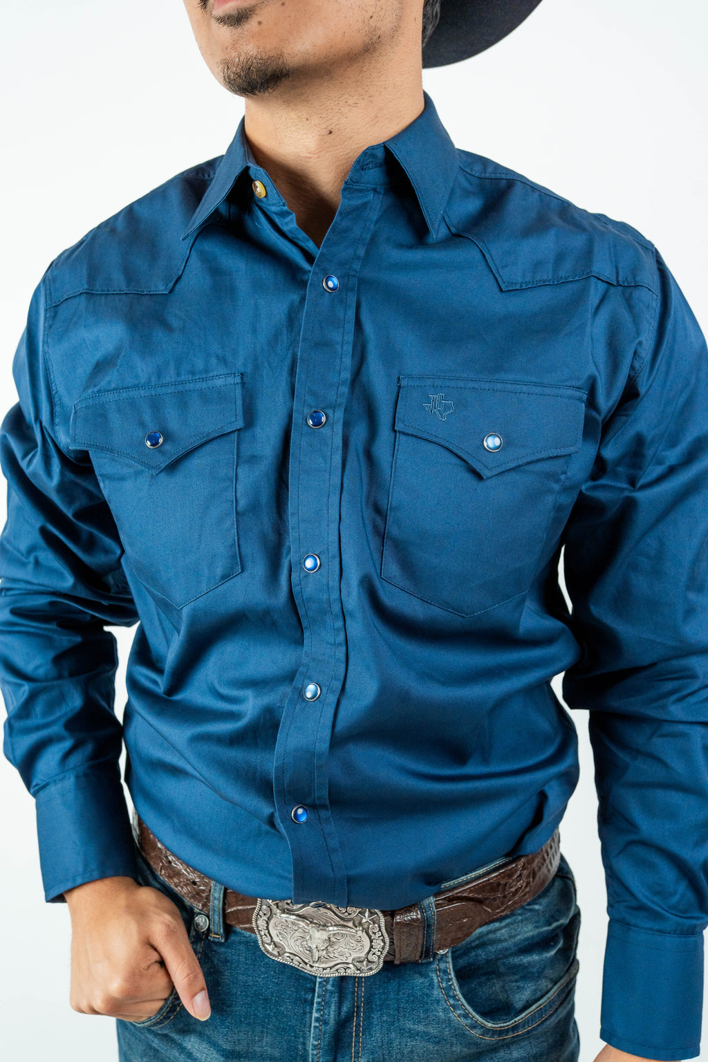 Texas Country - Solid Navy Blue Pearl Snap Long-Sleeve Shirt (AC108L/T)