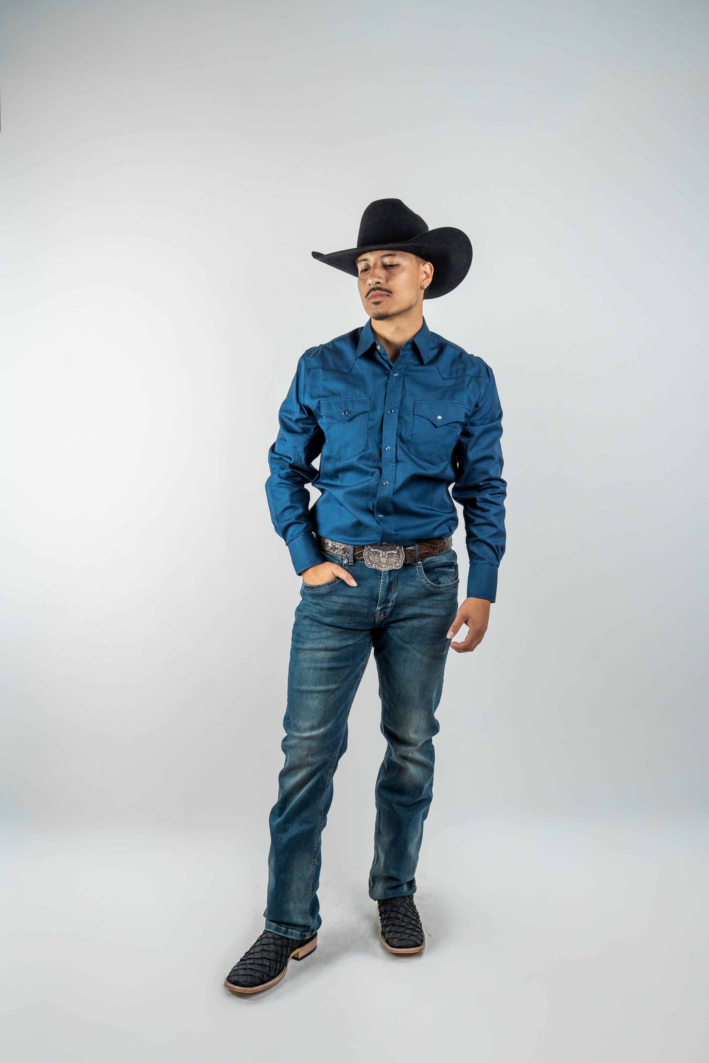 Texas Country - Solid Navy Blue Pearl Snap Long-Sleeve Shirt (AC108L/T)