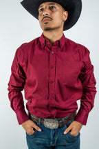 Texas Country - Solid Burgundy Button-Down Long-Sleeve Shirt (AC110L/T)