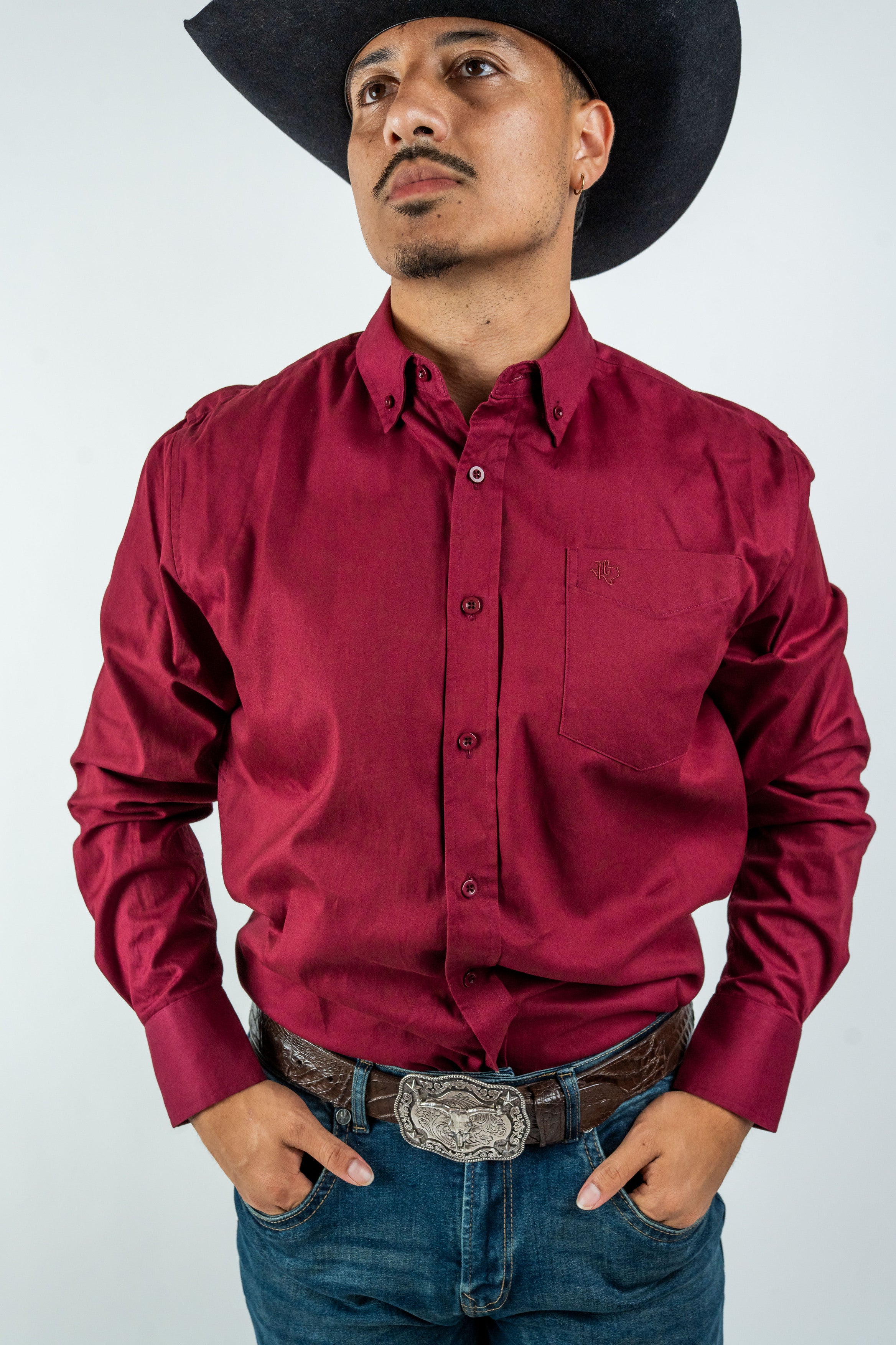 Texas Country - Solid Burgundy Button-Down Long-Sleeve Shirt (AC110L/T)