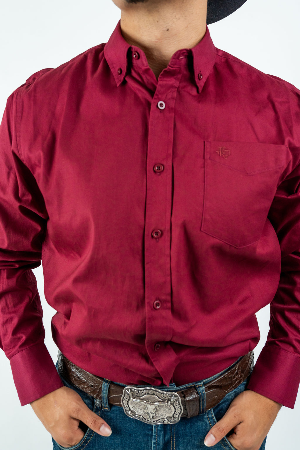 Texas Country - Solid Burgundy Button-Down Long-Sleeve Shirt (AC110L/T)
