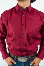Texas Country - Solid Burgundy Button-Down Long-Sleeve Shirt (AC110L/T)