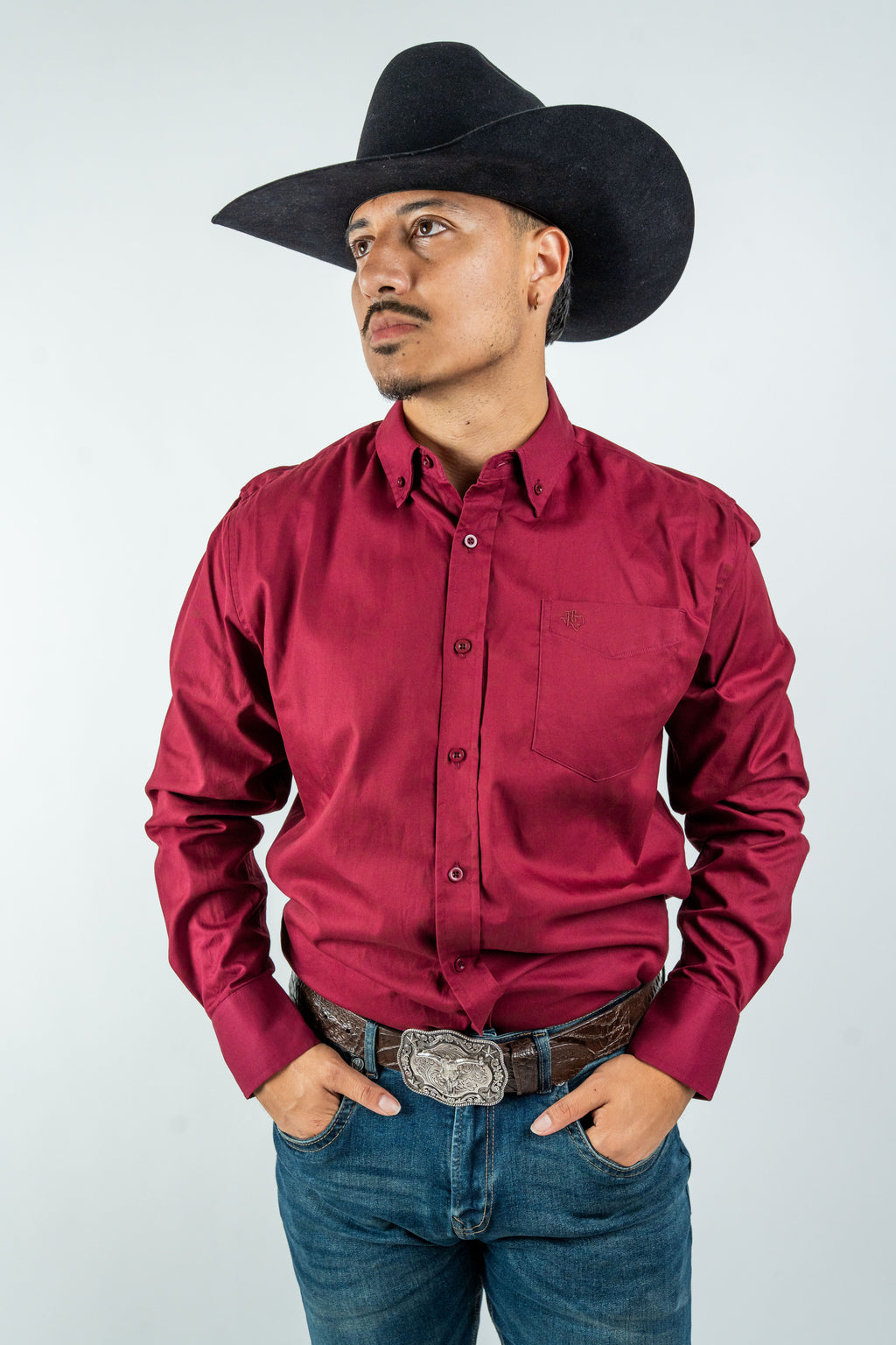 Texas Country - Solid Burgundy Button-Down Long-Sleeve Shirt (AC110L/T)