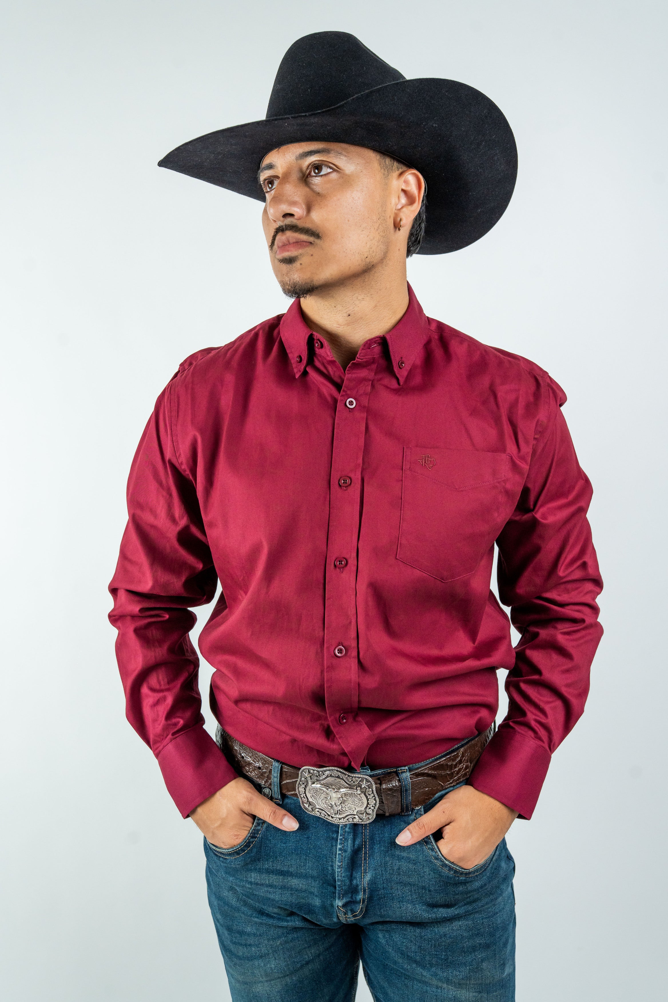 Texas Country - Solid Burgundy Button-Down Long-Sleeve Shirt (AC110L/T)
