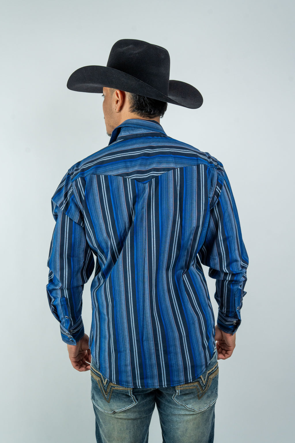 Texas Country - Blue Western Stripes Pearl Snap Long Sleeve Shirt (PS700L/T #7001)