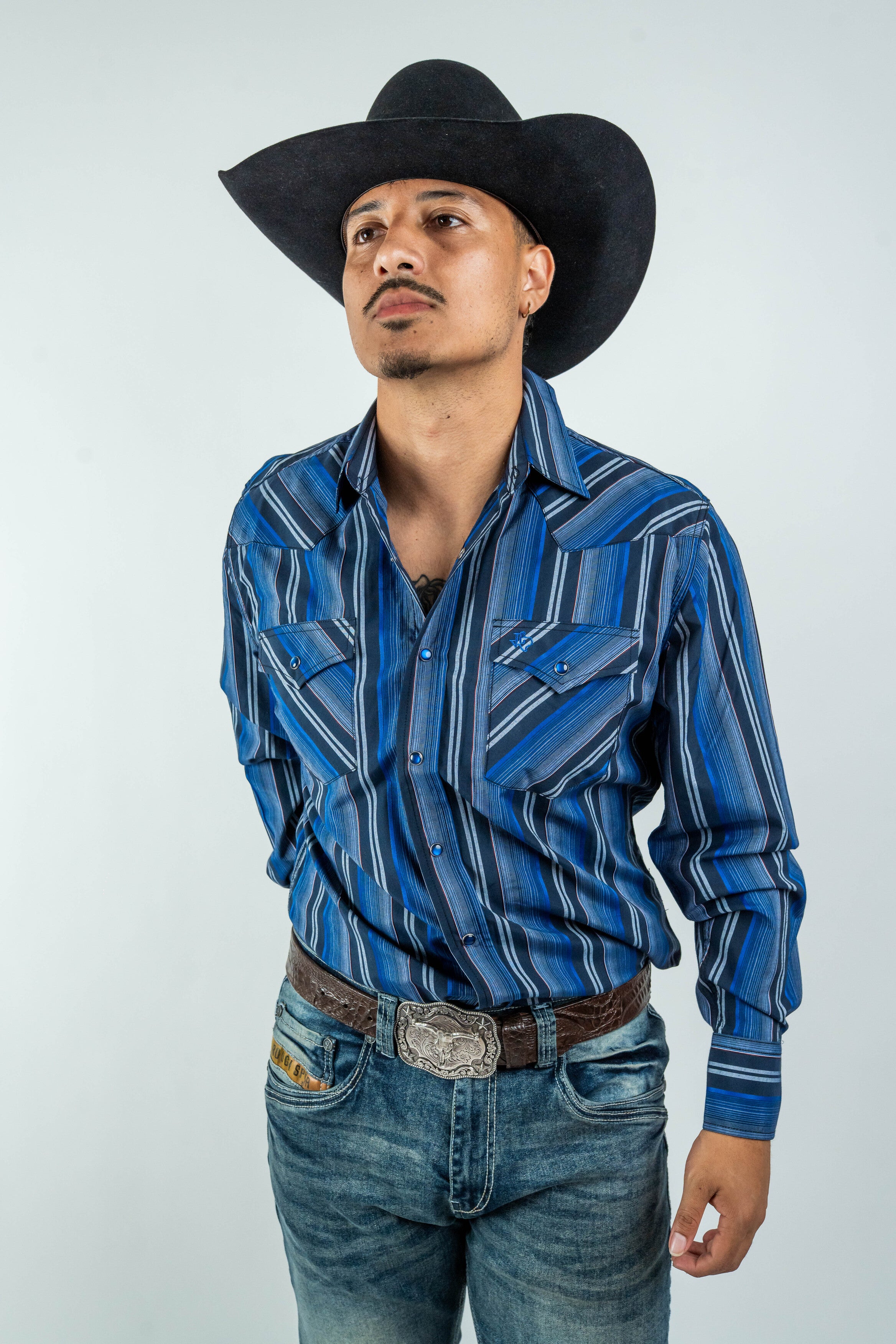 Texas Country - Blue Western Stripes Pearl Snap Long Sleeve Shirt (PS700L/T #7001)