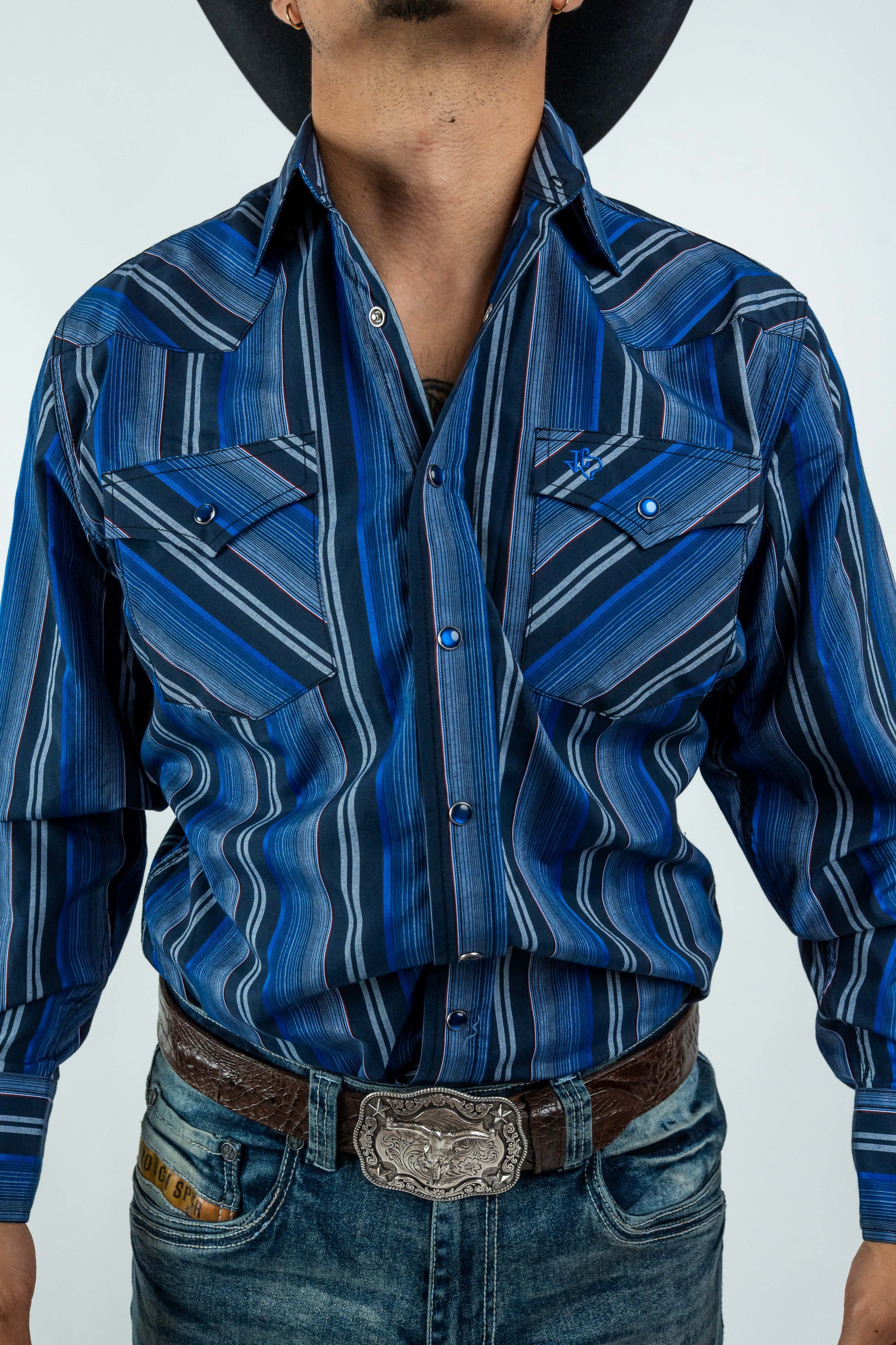Texas Country - Blue Western Stripes Pearl Snap Long Sleeve Shirt (PS700L/T #7001)