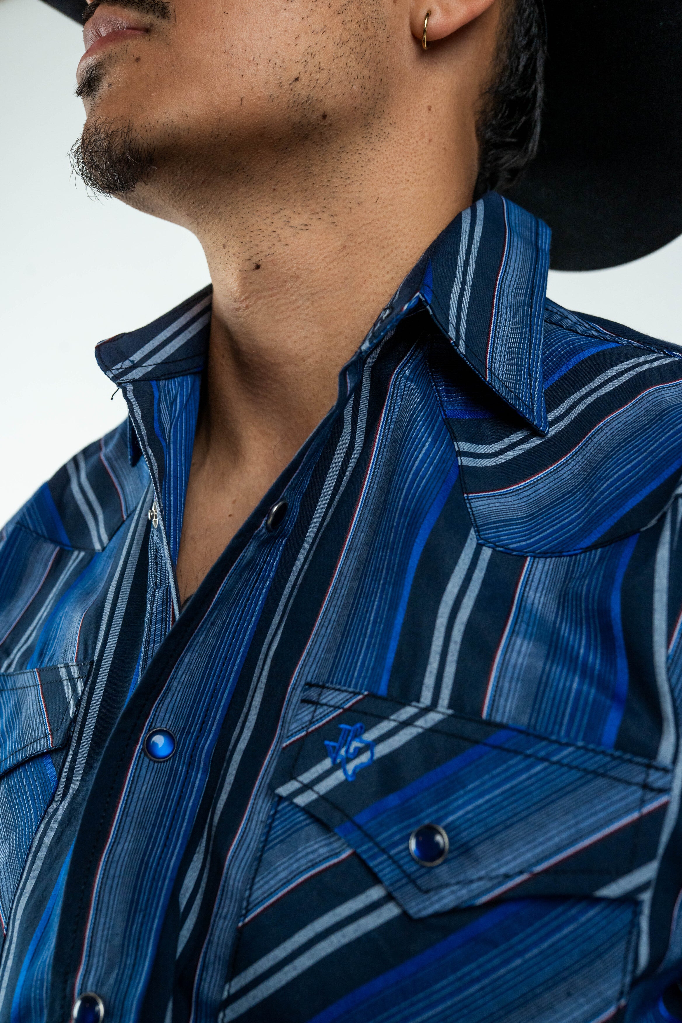 Texas Country - Blue Western Stripes Pearl Snap Long Sleeve Shirt (PS700L/T #7001)