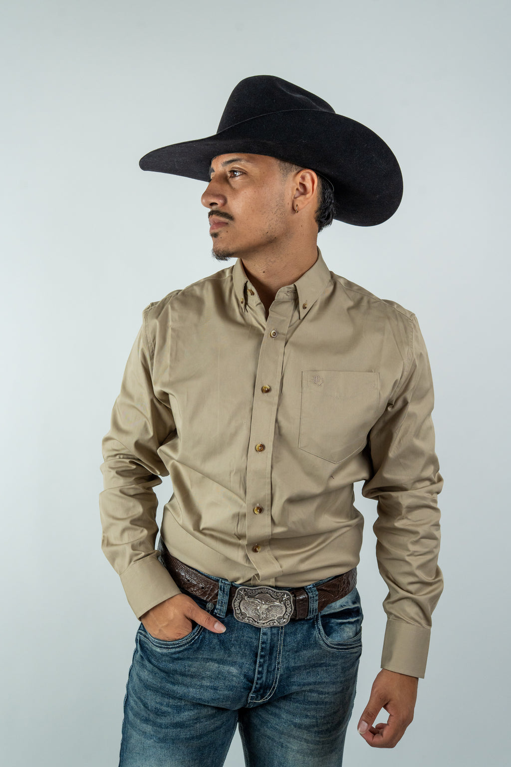 Texas Country - Solid Khaki Button-Down Long-Sleeve Shirt (AC110L/T)