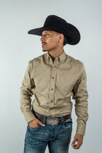 Texas Country - Solid Khaki Button-Down Long-Sleeve Shirt (AC110L/T)