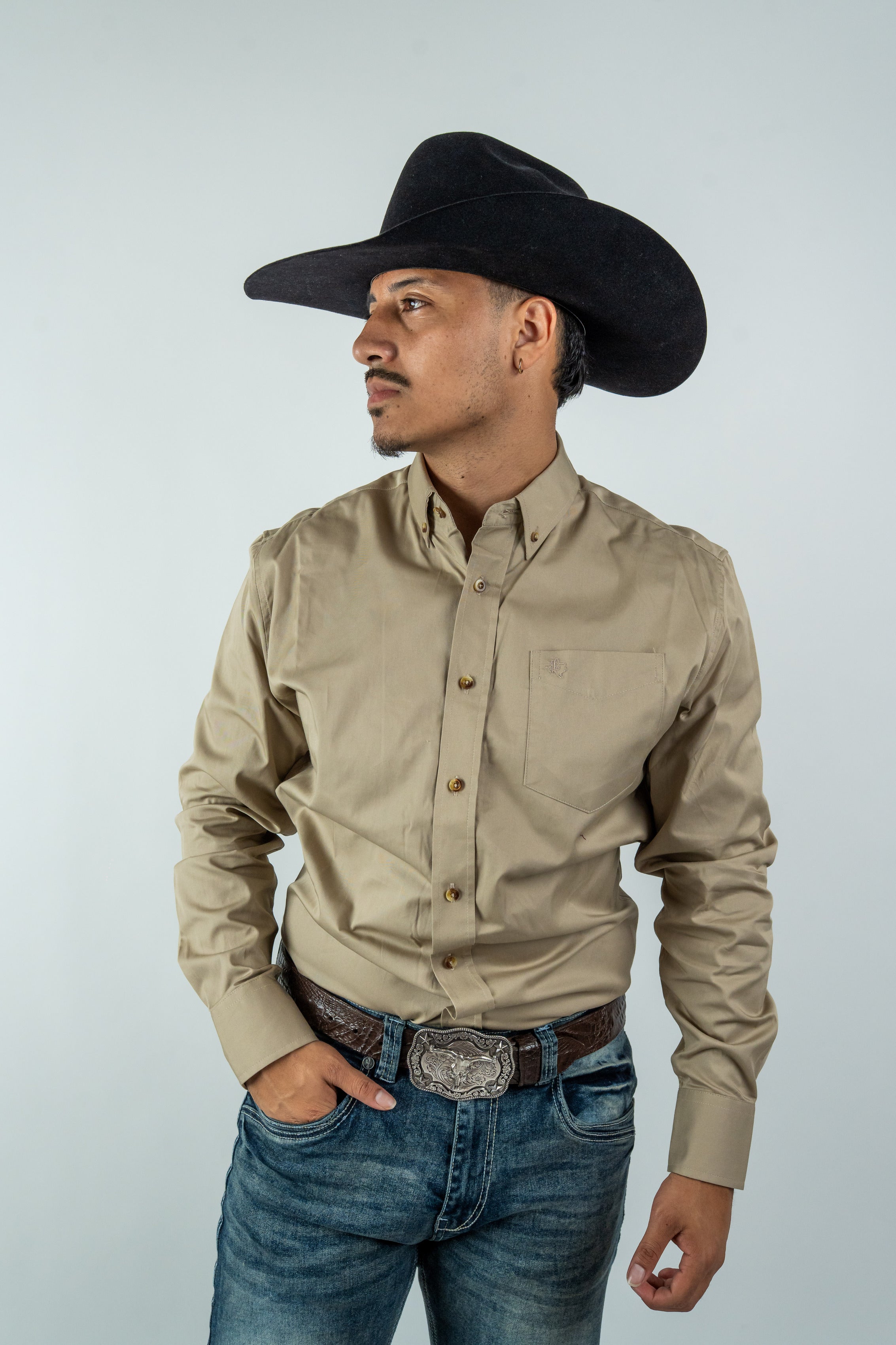 Texas Country - Solid Khaki Button-Down Long-Sleeve Shirt (AC110L/T)