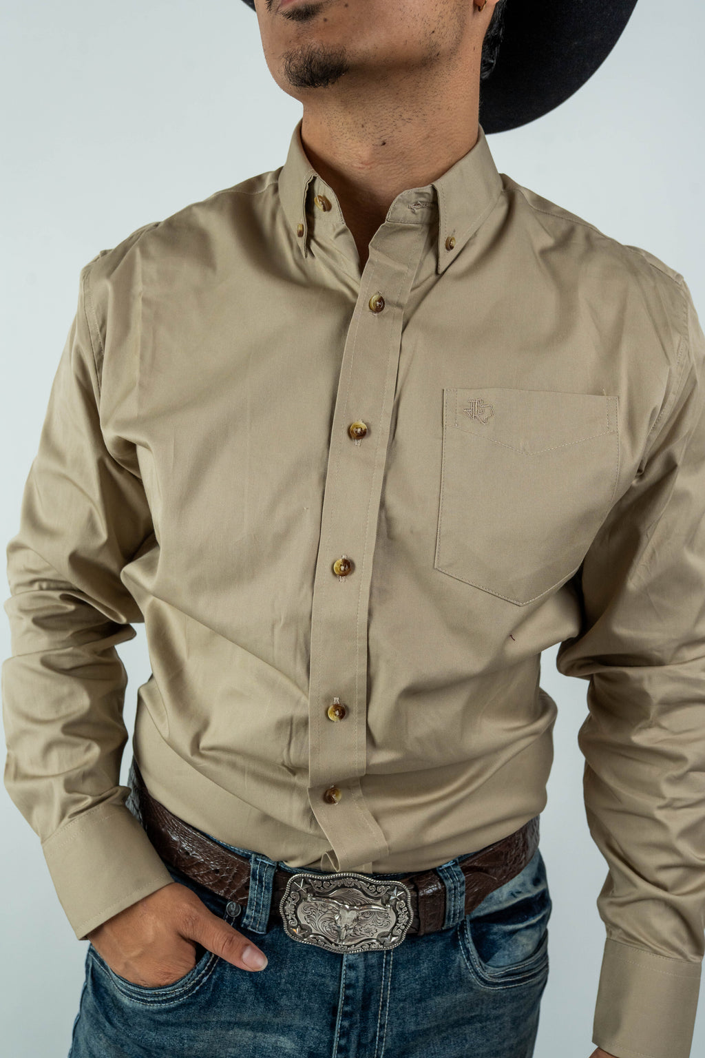 Texas Country - Solid Khaki Button-Down Long-Sleeve Shirt (AC110L/T)