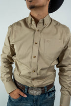 Texas Country - Solid Khaki Button-Down Long-Sleeve Shirt (AC110L/T)