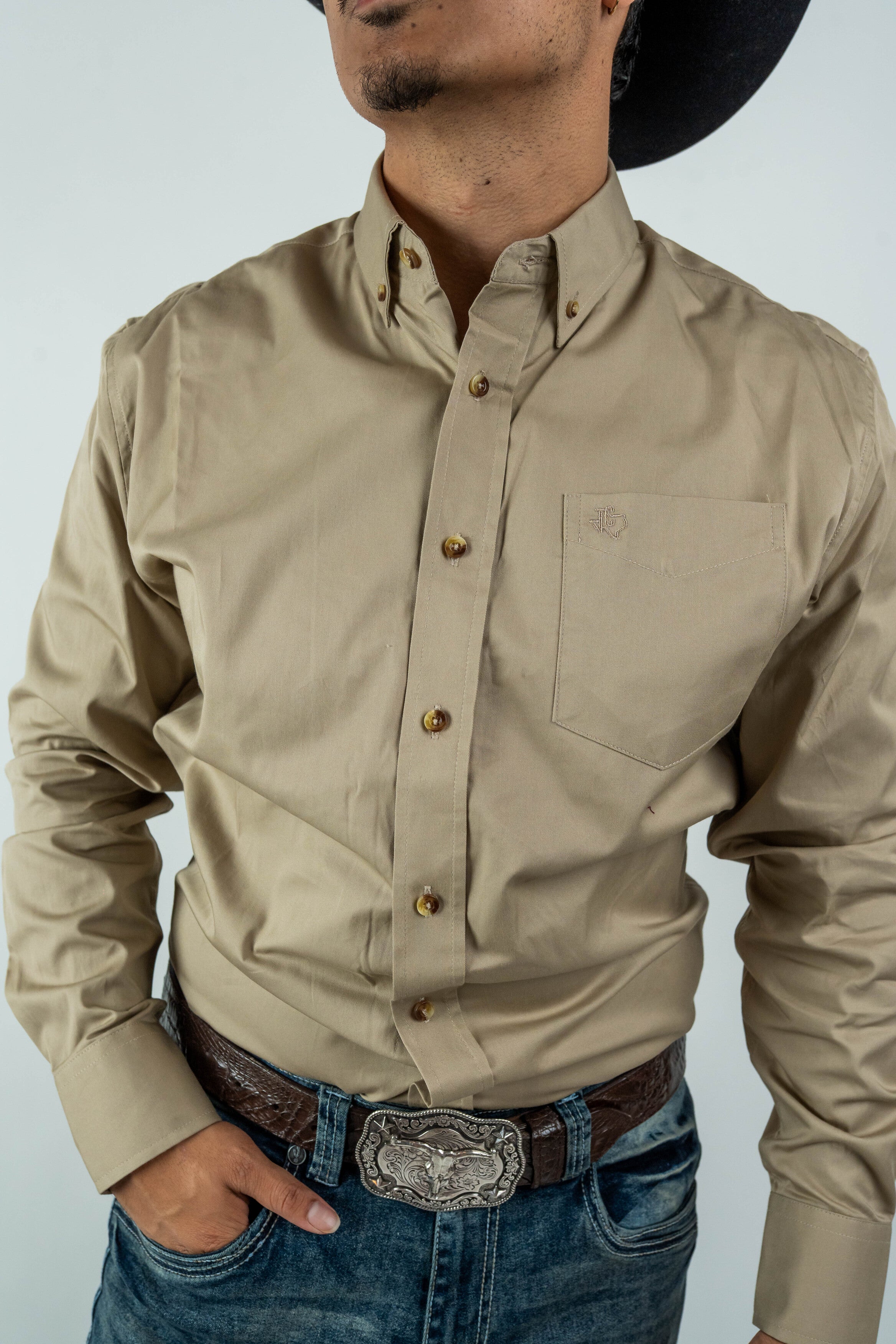 Texas Country - Solid Khaki Button-Down Long-Sleeve Shirt (AC110L/T)