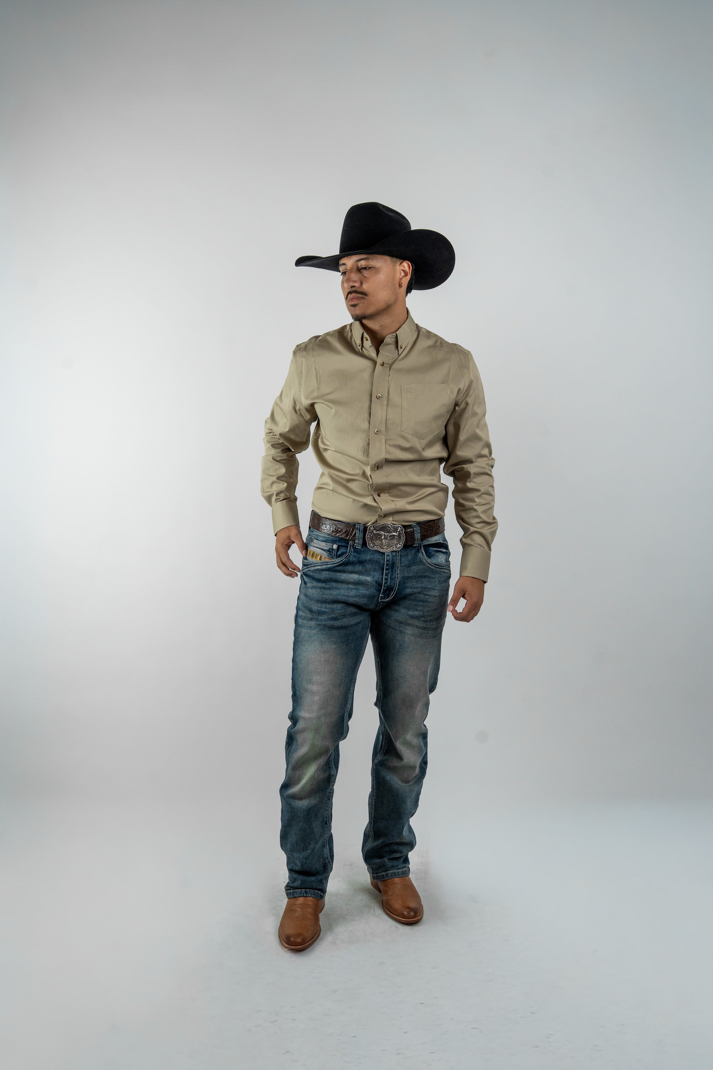 Texas Country - Solid Khaki Button-Down Long-Sleeve Shirt (AC110L/T)