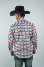 Texas Country - White Aztec Stripe Pearl Snap Long Sleeve Shirt (PS300L/T #1054)