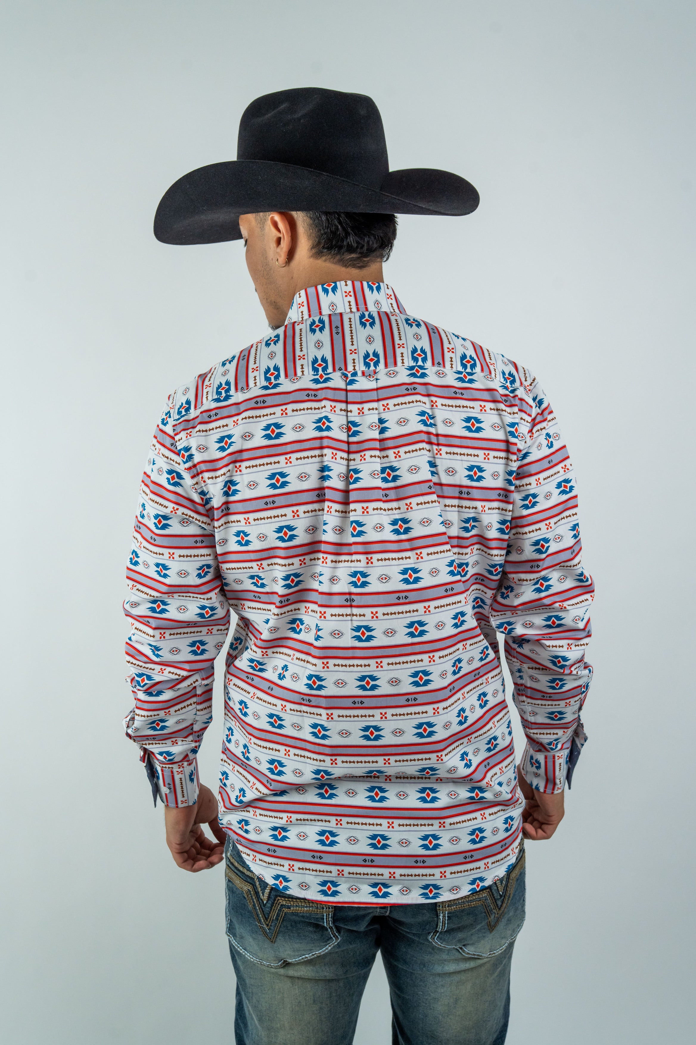 Texas Country - White Aztec Stripe Pearl Snap Long Sleeve Shirt (PS300L/T #1054)