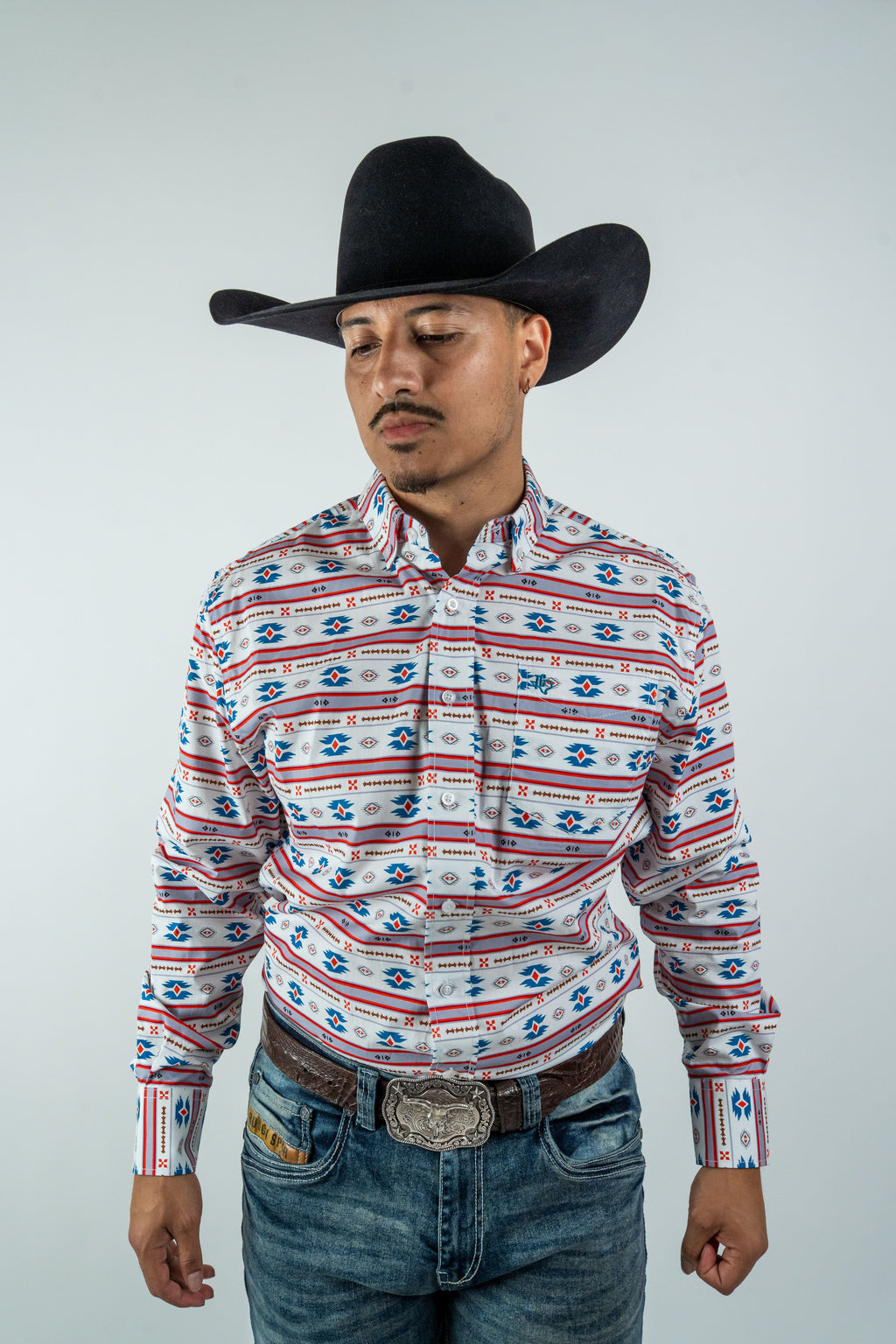 Texas Country - White Aztec Stripe Pearl Snap Long Sleeve Shirt (PS300L/T #1054)