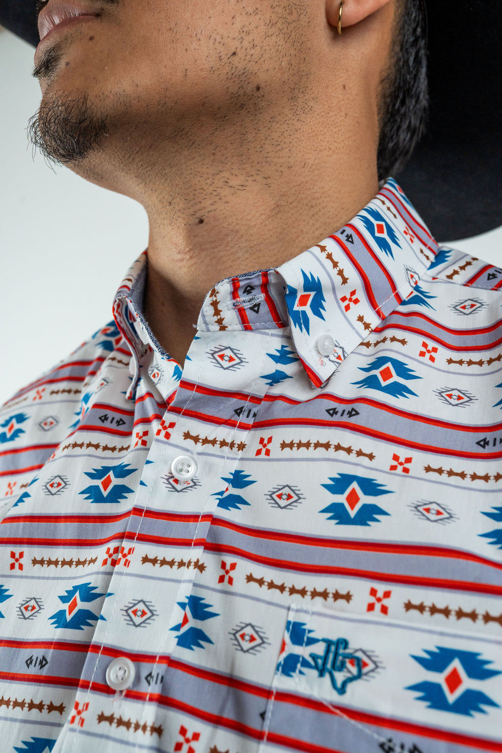 Texas Country - White Aztec Stripe Pearl Snap Long Sleeve Shirt (PS300L/T #1054)