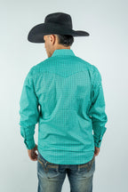 Texas Country - Turquoise Flowers Pearl Snap Long Sleeve Shirt (PS100L/T #1108)