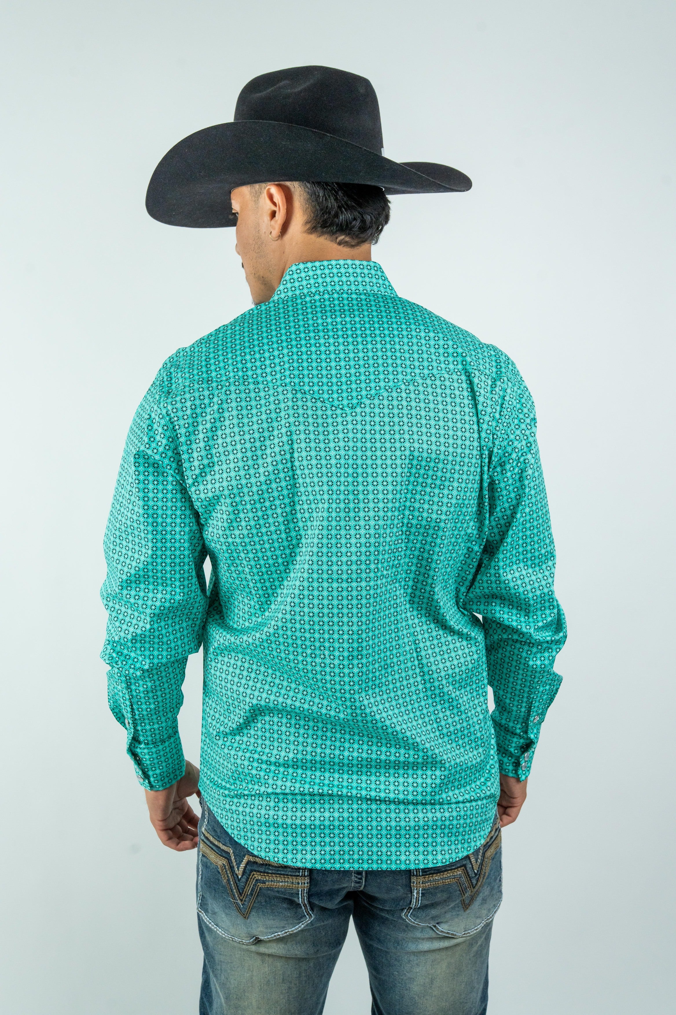Texas Country - Turquoise Flowers Pearl Snap Long Sleeve Shirt (PS100L/T #1108)