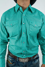 Texas Country - Turquoise Flowers Pearl Snap Long Sleeve Shirt (PS100L/T #1108)