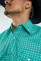 Texas Country - Turquoise Flowers Pearl Snap Long Sleeve Shirt (PS100L/T #1108)