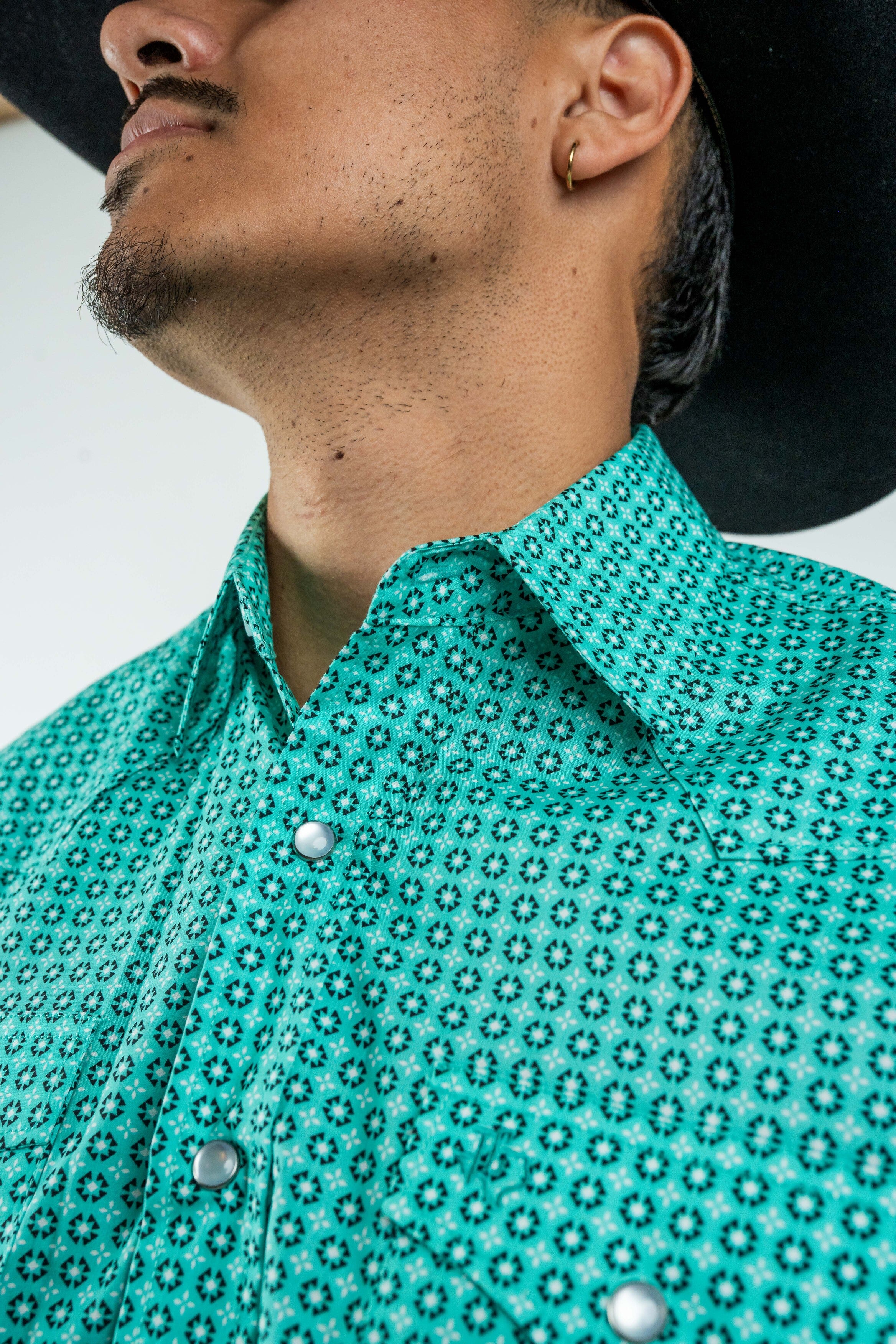 Texas Country - Turquoise Flowers Pearl Snap Long Sleeve Shirt (PS100L/T #1108)