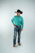 Texas Country - Turquoise Flowers Pearl Snap Long Sleeve Shirt (PS100L/T #1108)