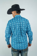 Texas Country - Blue Aztec Pearl Snap Long Sleeve Shirt (PS100L/T #173)