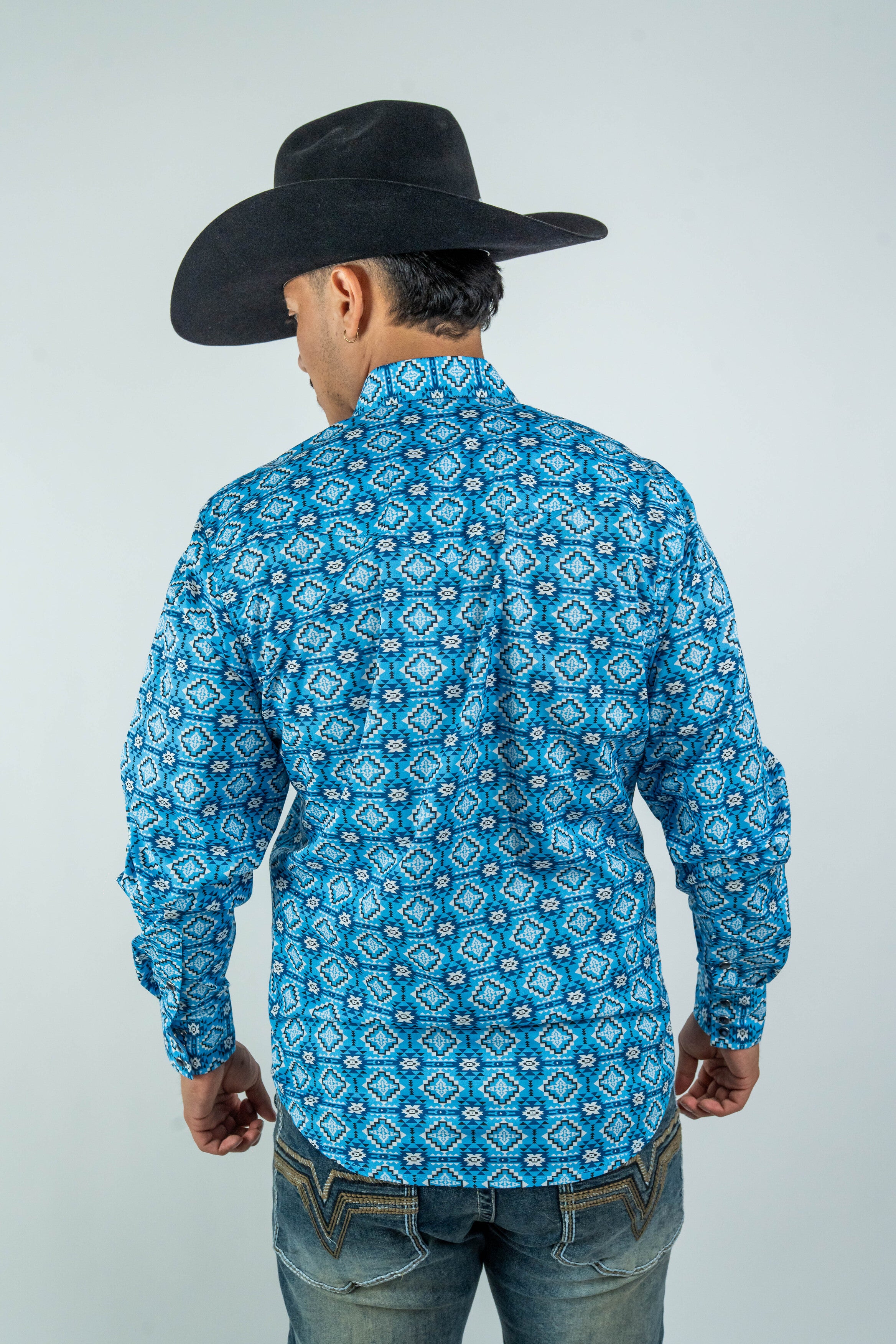Texas Country - Blue Aztec Pearl Snap Long Sleeve Shirt (PS100L/T #173)