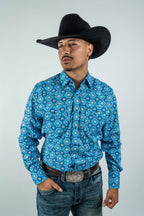 Texas Country - Blue Aztec Pearl Snap Long Sleeve Shirt (PS100L/T #173)