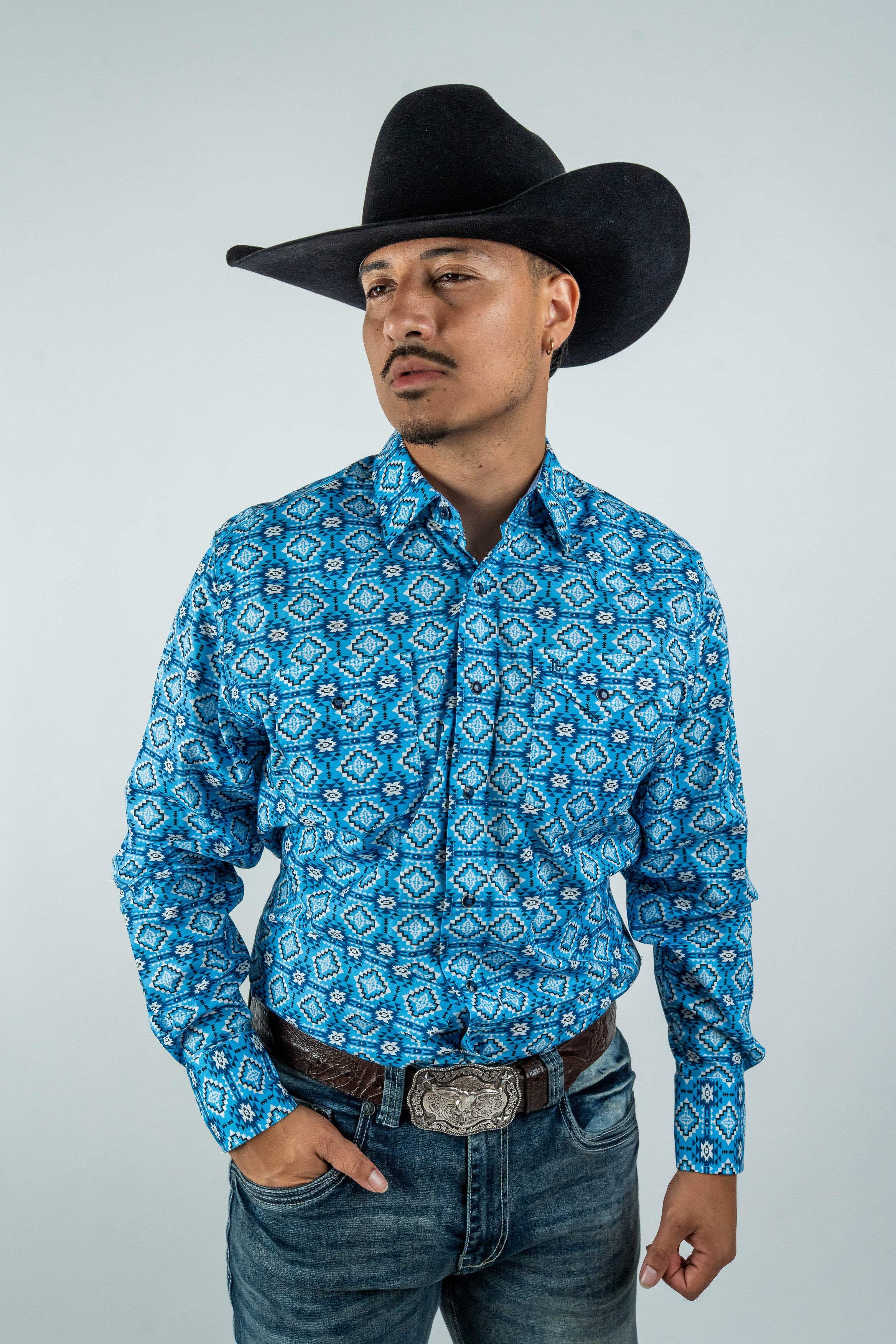 Texas Country - Blue Aztec Pearl Snap Long Sleeve Shirt (PS100L/T #173)