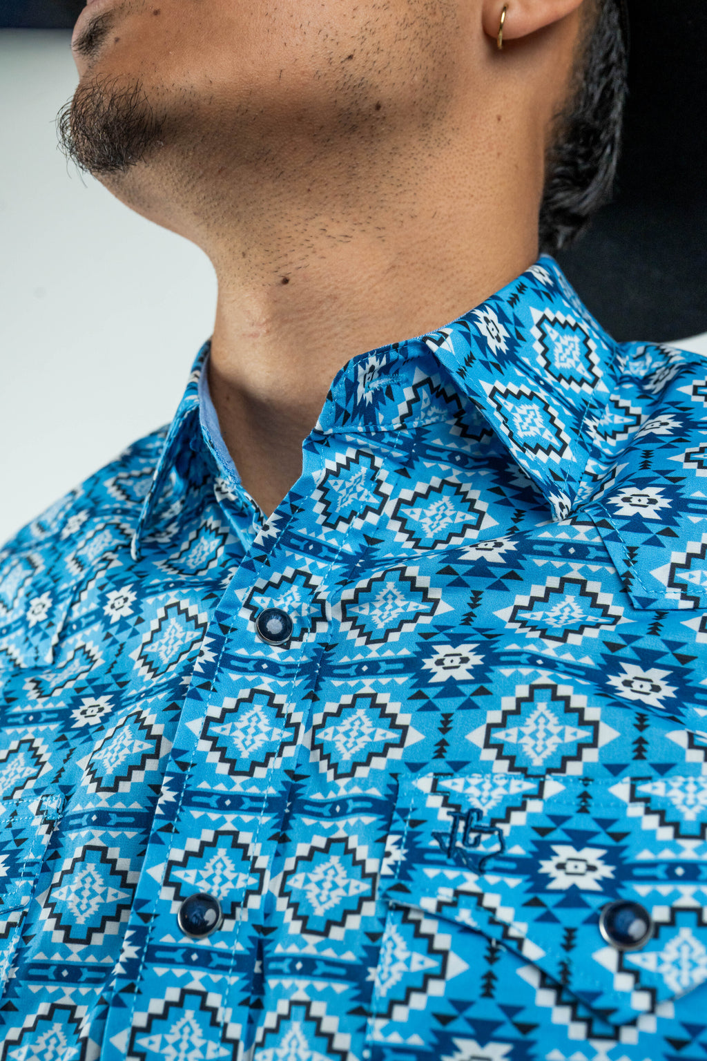 Texas Country - Blue Aztec Pearl Snap Long Sleeve Shirt (PS100L/T #173)