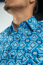 Texas Country - Blue Aztec Pearl Snap Long Sleeve Shirt (PS100L/T #173)