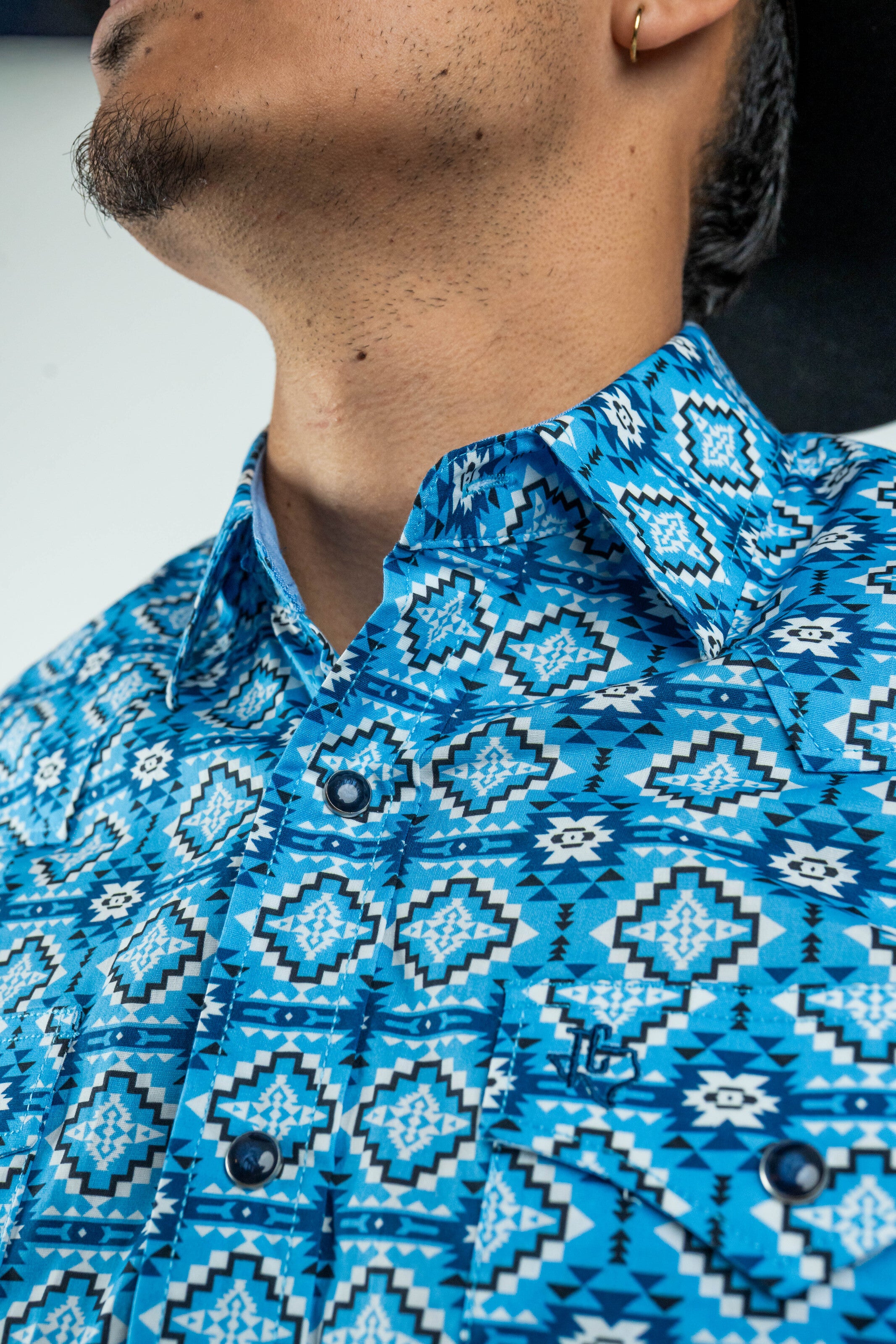 Texas Country - Blue Aztec Pearl Snap Long Sleeve Shirt (PS100L/T #173)