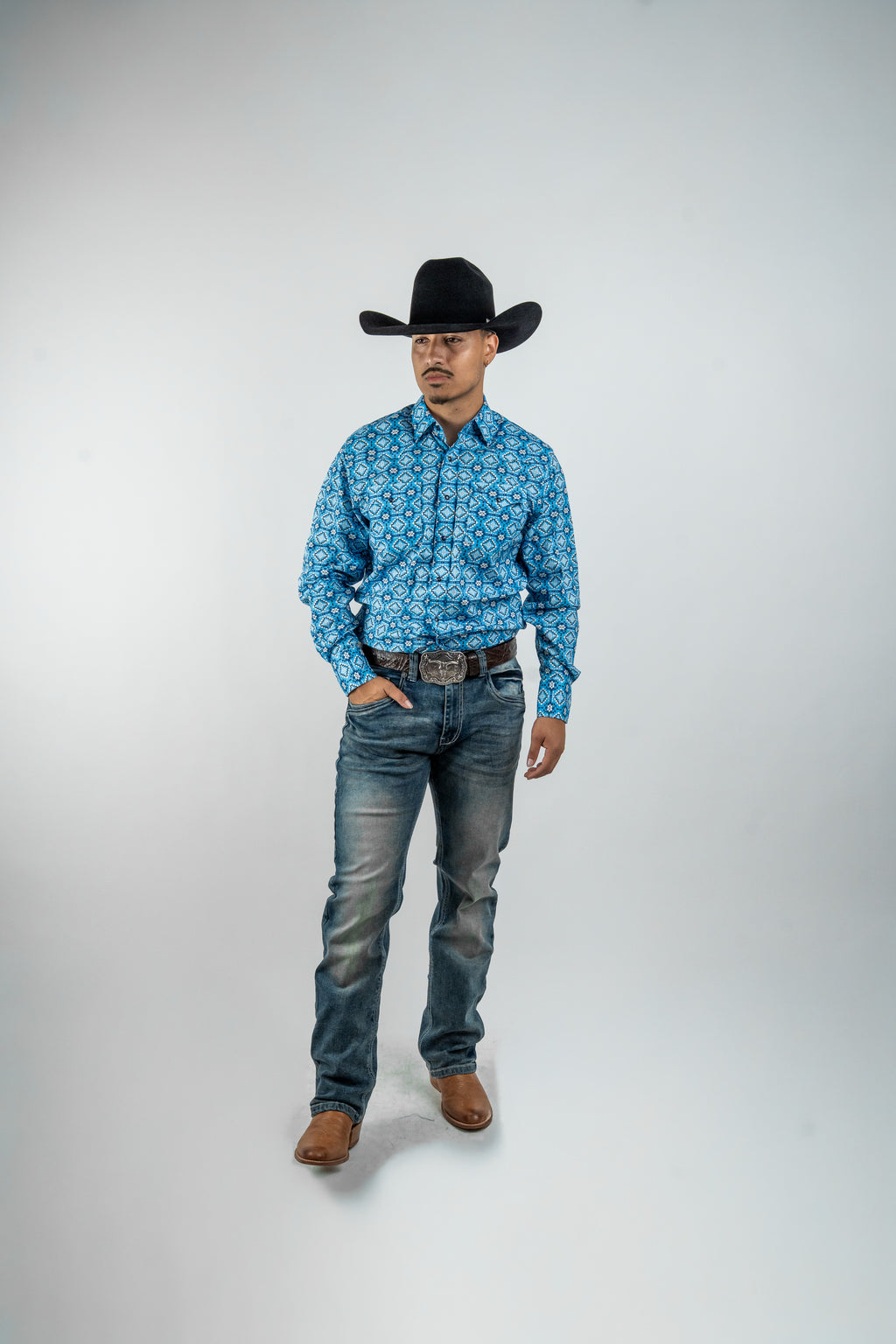 Texas Country - Blue Aztec Pearl Snap Long Sleeve Shirt (PS100L/T #173)