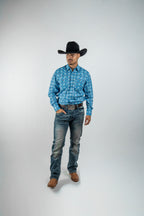 Texas Country - Blue Aztec Pearl Snap Long Sleeve Shirt (PS100L/T #173)