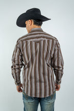 Texas Country - Brown Western Stripes Pearl Snap Long Sleeve Shirt (PS700L/T #7001)