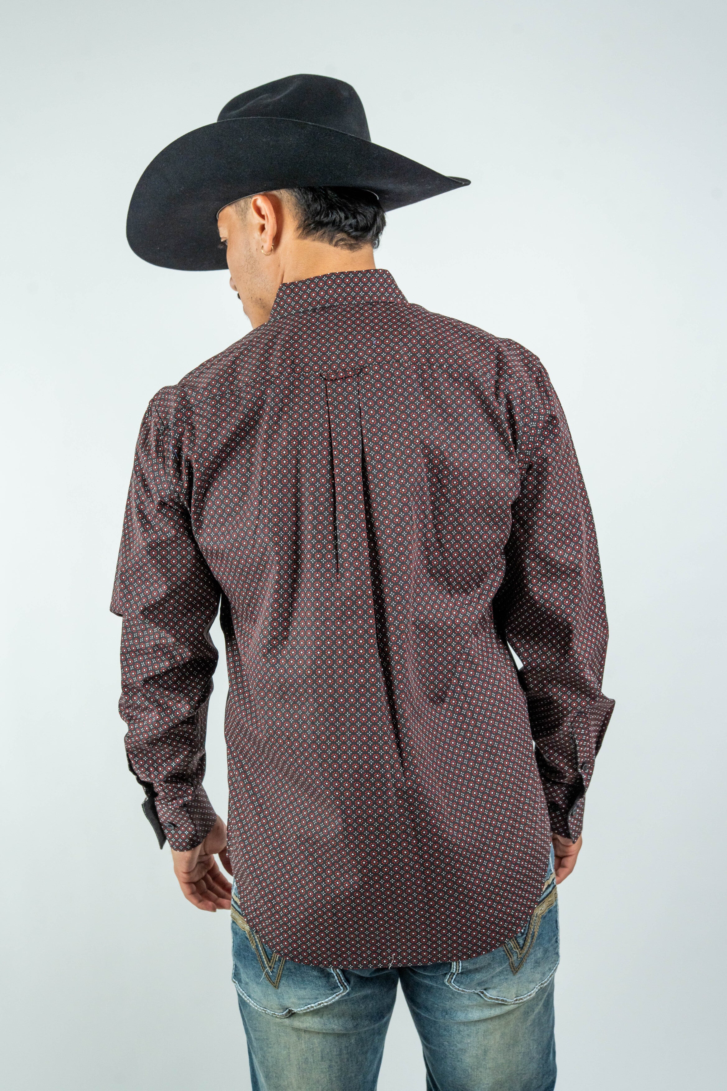 Texas Country - Black Flower Petals Button-Down Long Sleeve Shirt (MOD1085)