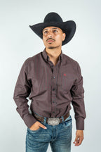 Texas Country - Black Flower Petals Button-Down Long Sleeve Shirt (MOD1085)