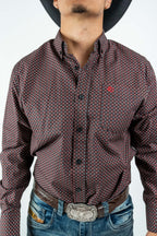 Texas Country - Black Flower Petals Button-Down Long Sleeve Shirt (MOD1085)