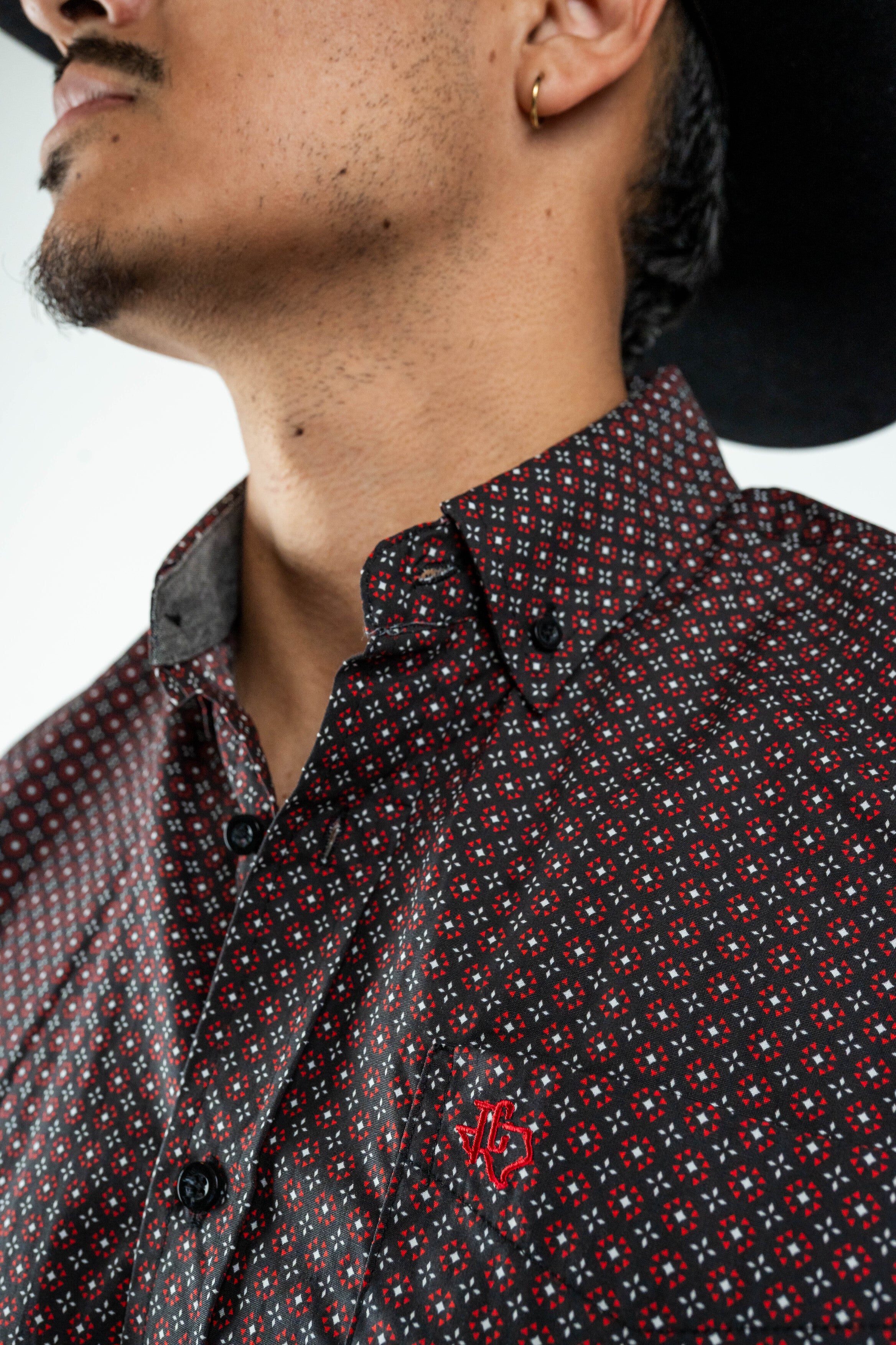 Texas Country - Black Flower Petals Button-Down Long Sleeve Shirt (MOD1085)